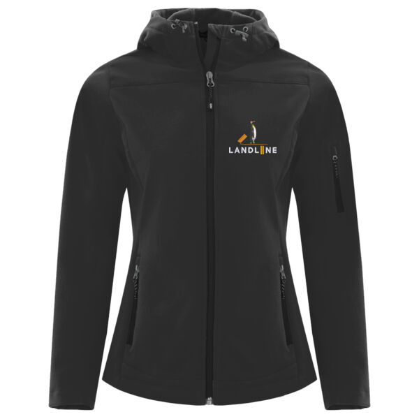 Embroidered Ladies Everyday Hooded Water Repellent Stretch Soft Shell Jacket (USA Flag) Thumbnail